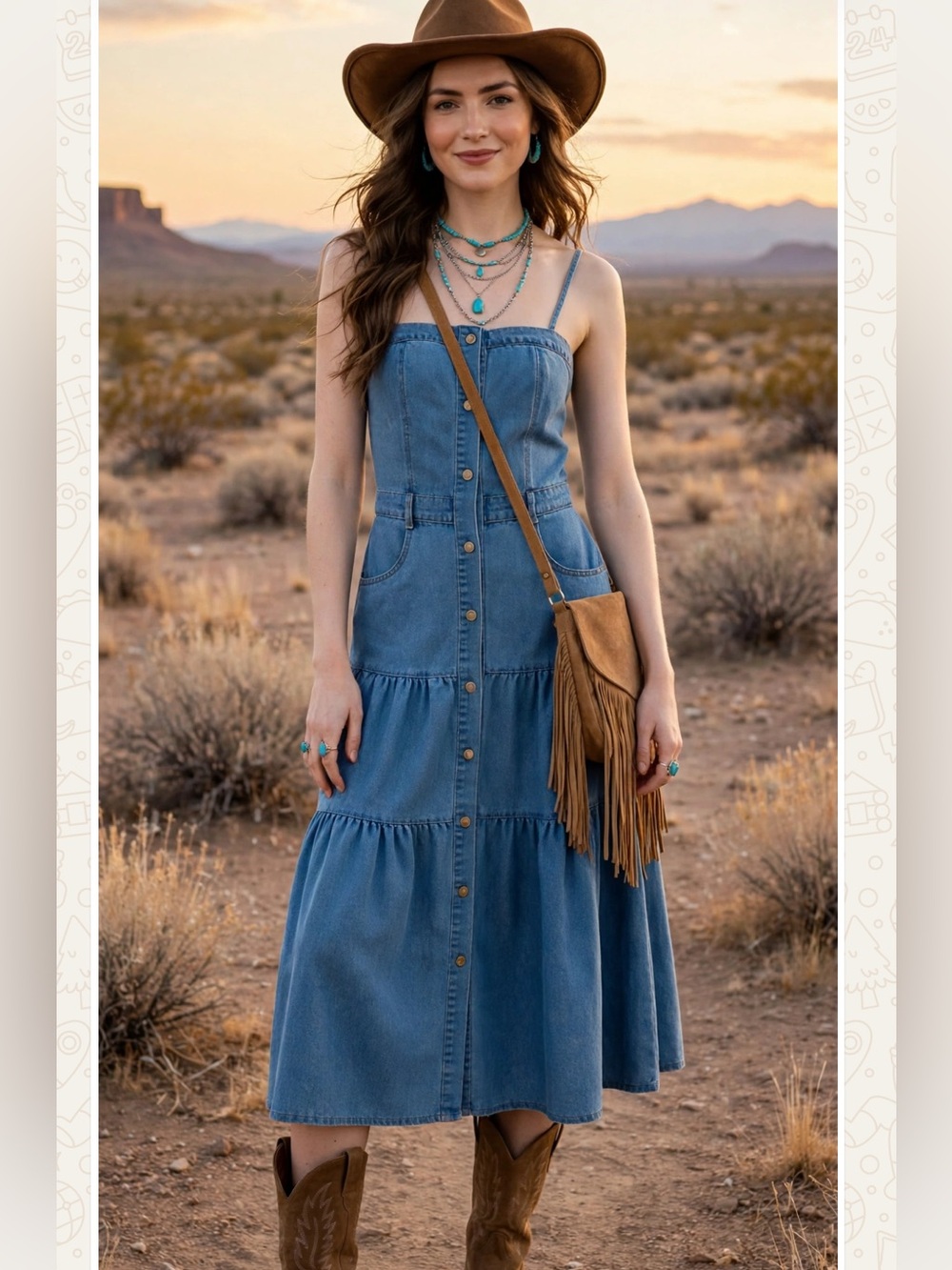 Storia Blue Denim Button-Front Midi Dress